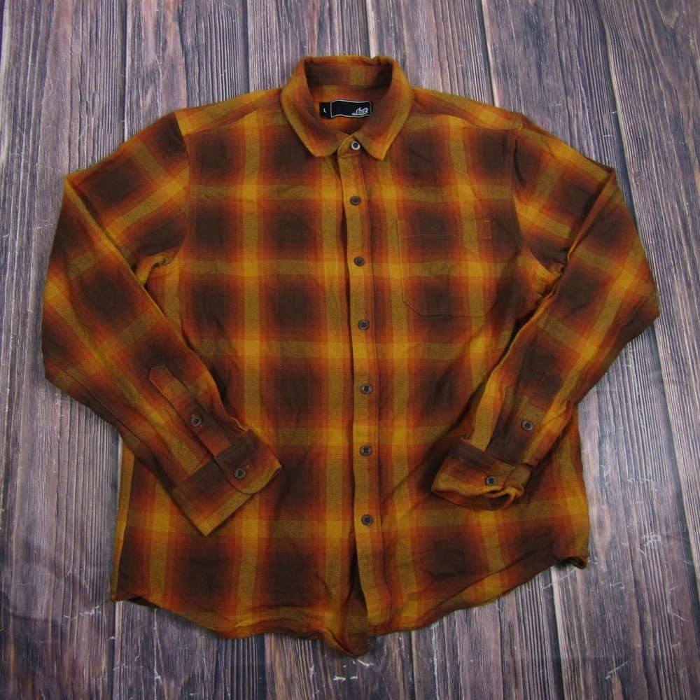 ...Lost Mens Large Brown Plaid Flannel Button Up Shirt Long Sleeve Casual